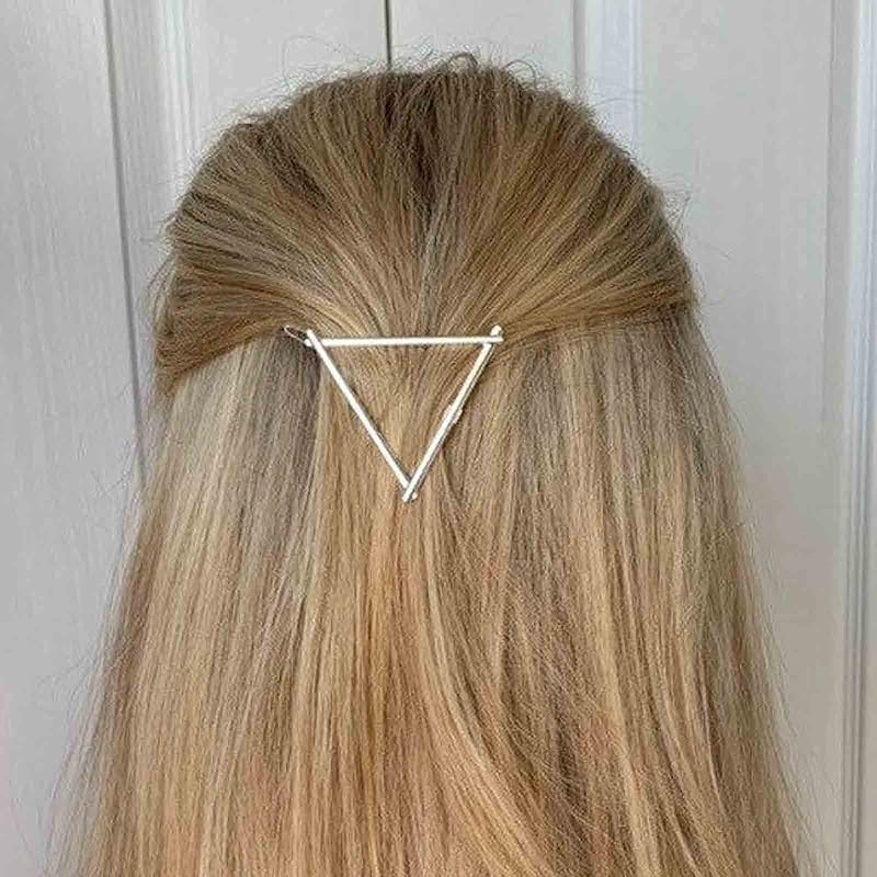 Pasador pelo triangular plateado horquilla minimalista mujer