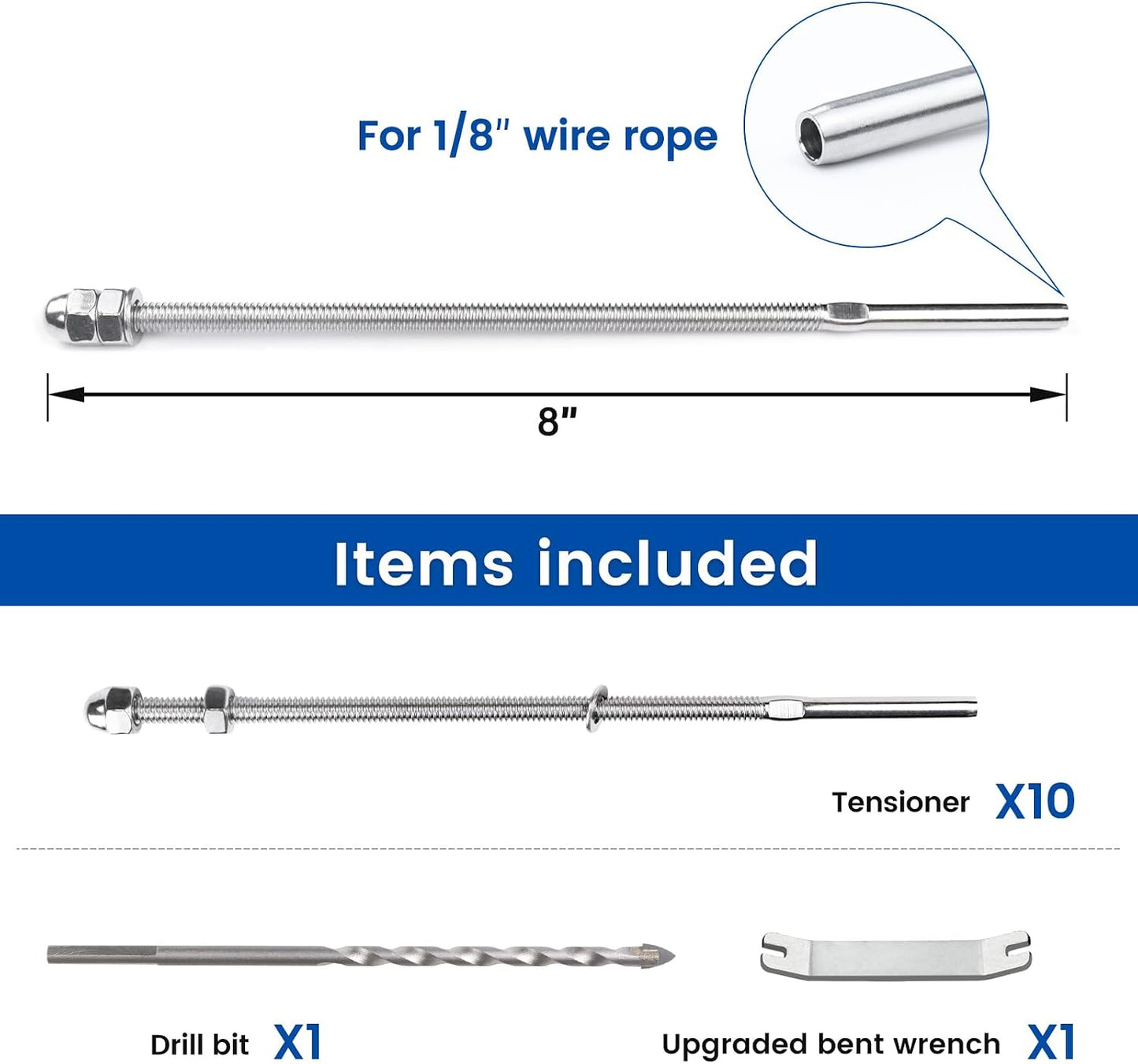10 Accesorios Barandilla Cable 1/8pulg Tensor Roscado