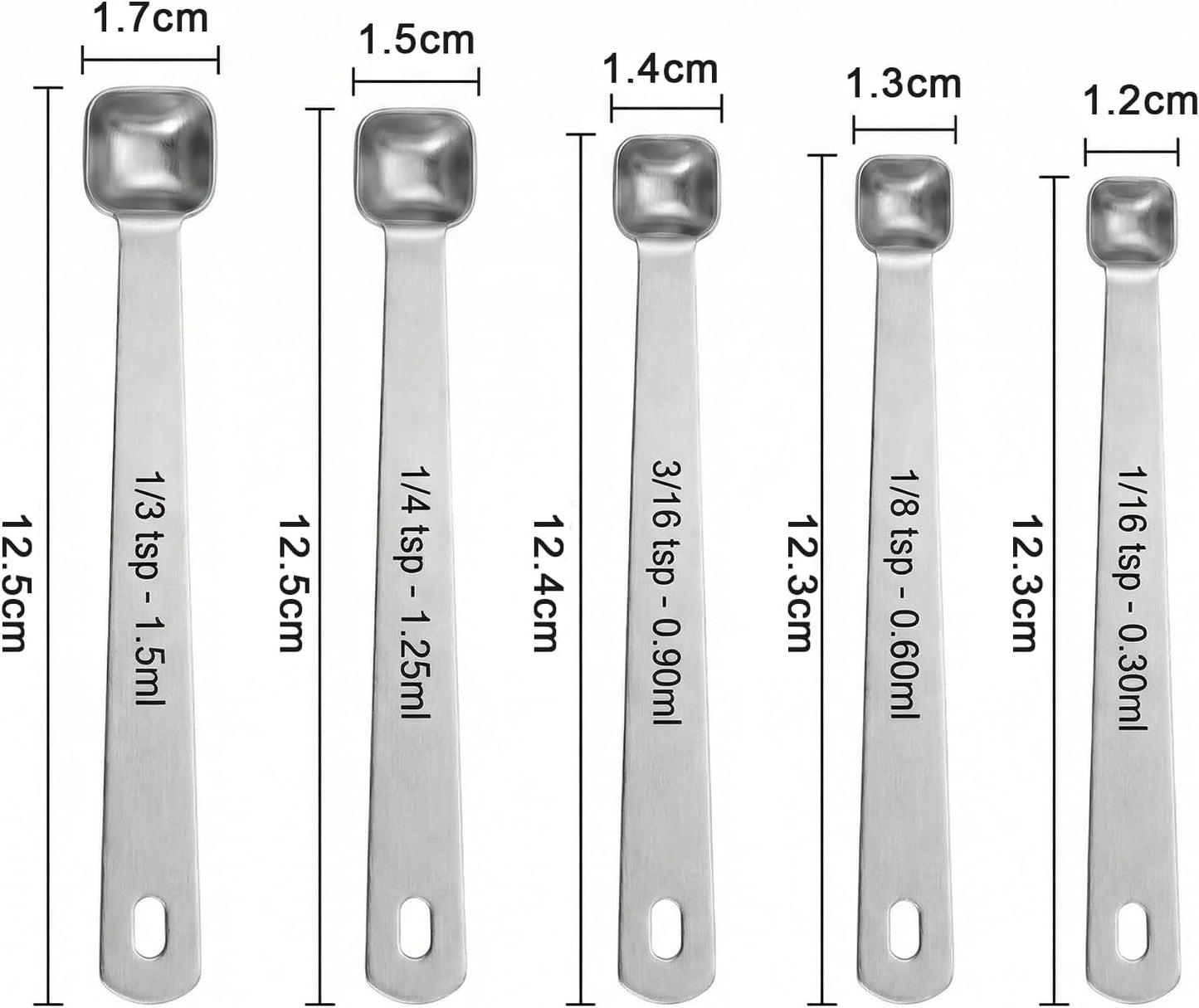 Set 5 Cucharas Medidoras Acero Inox 1/3 1/4 3/16