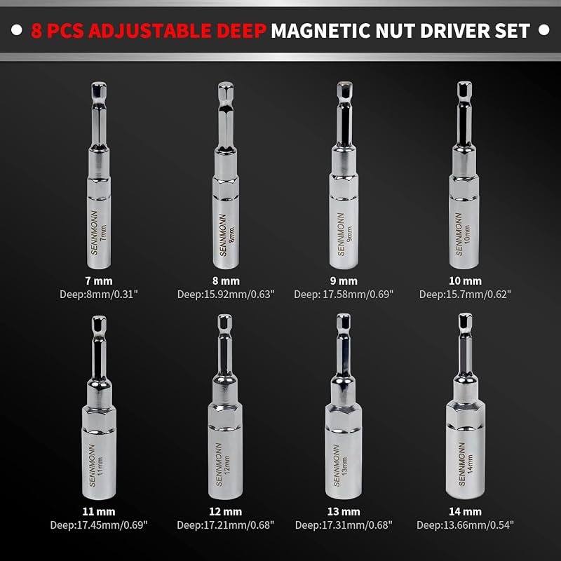 Set 8 Pzas Llaves Tuercas Magnéticas 1/4"