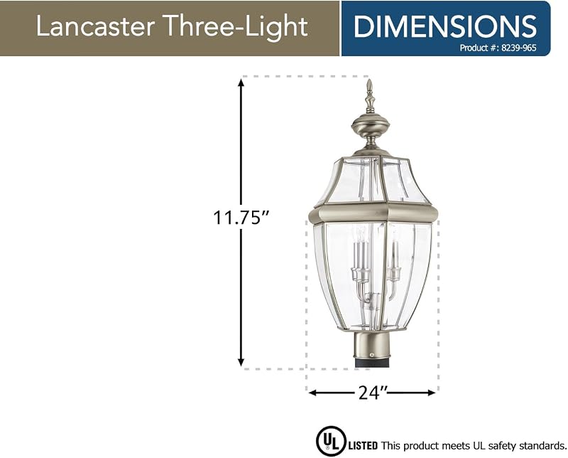 Lámpara poste exterior 3 luces níquel cepillado antiguo