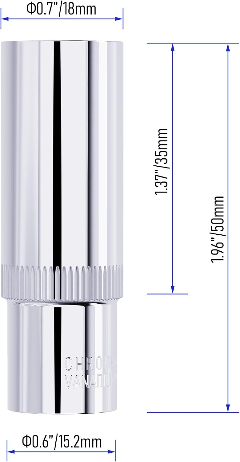 2 Enchufes Profundos 0.512pulg Acero CR-V Tratado
