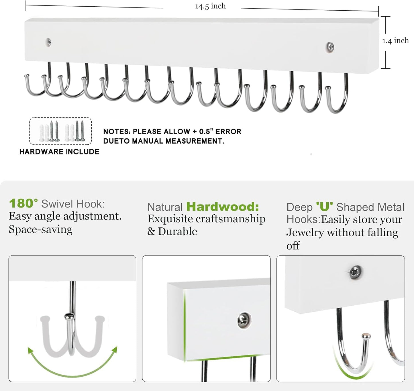 Soporte joyas madera 28 ganchos colgante pared