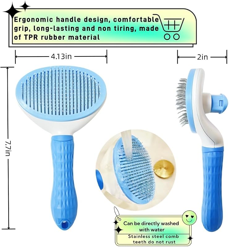 Cepillo gatos autolimpiante ergonómico con botón liberación