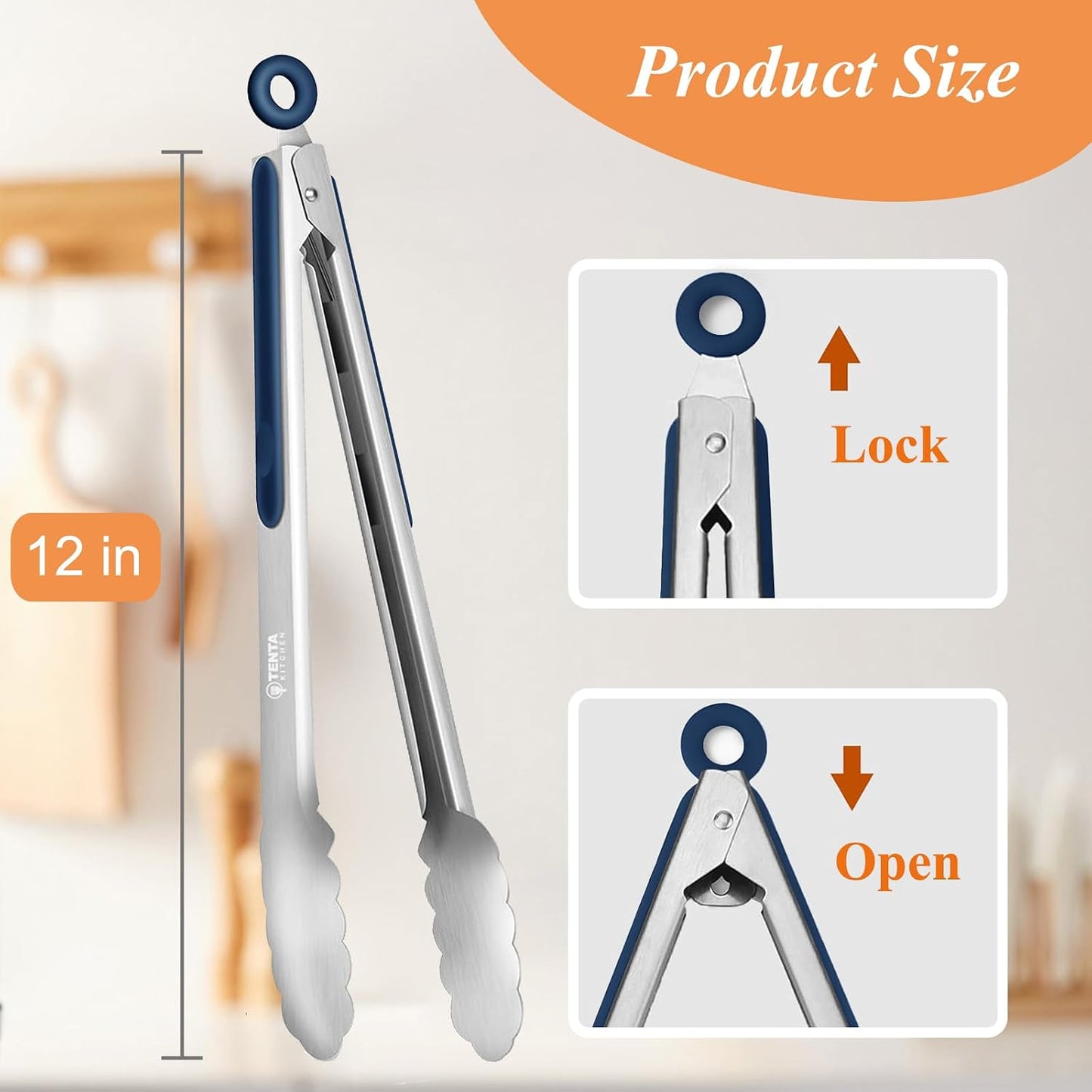 Pinzas acero inox 12pulg agarre antiderrap set 4 azul