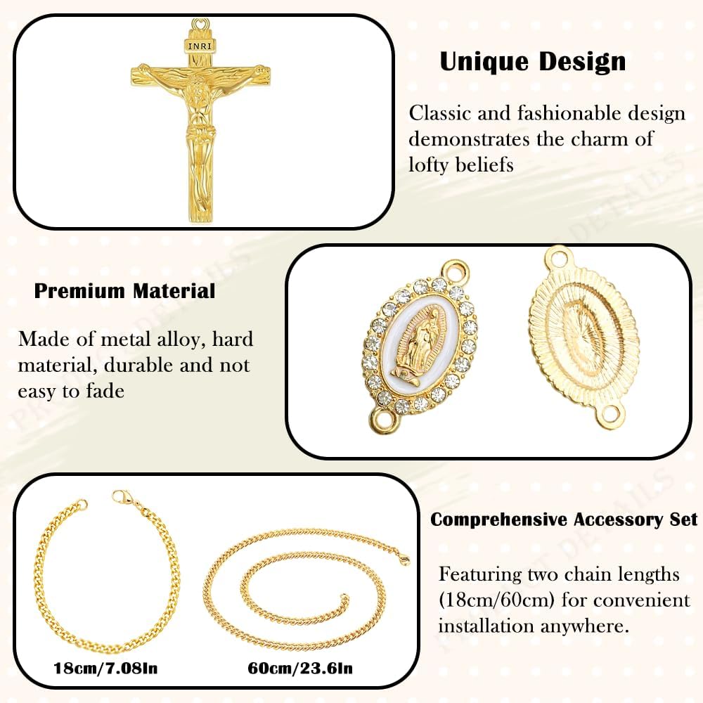 Accesorio rosario volante dije espejo cruz virgen maria cadena dorada