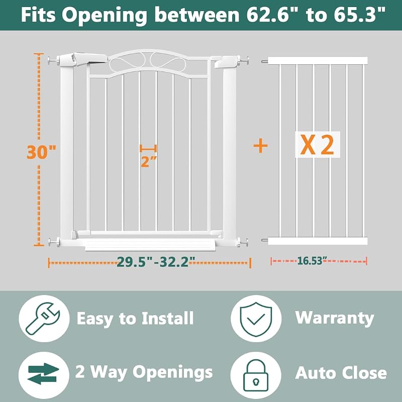Puerta bebé extra ancha 62.6-65.3pulg para interiores