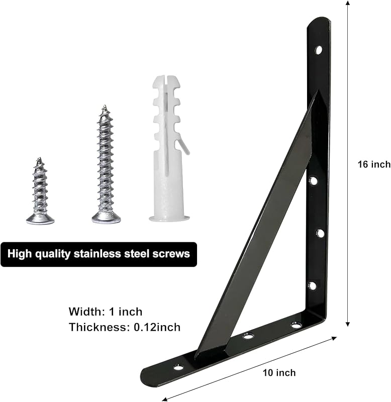Soportes pared acero estantes 16x10" 3 pares negro