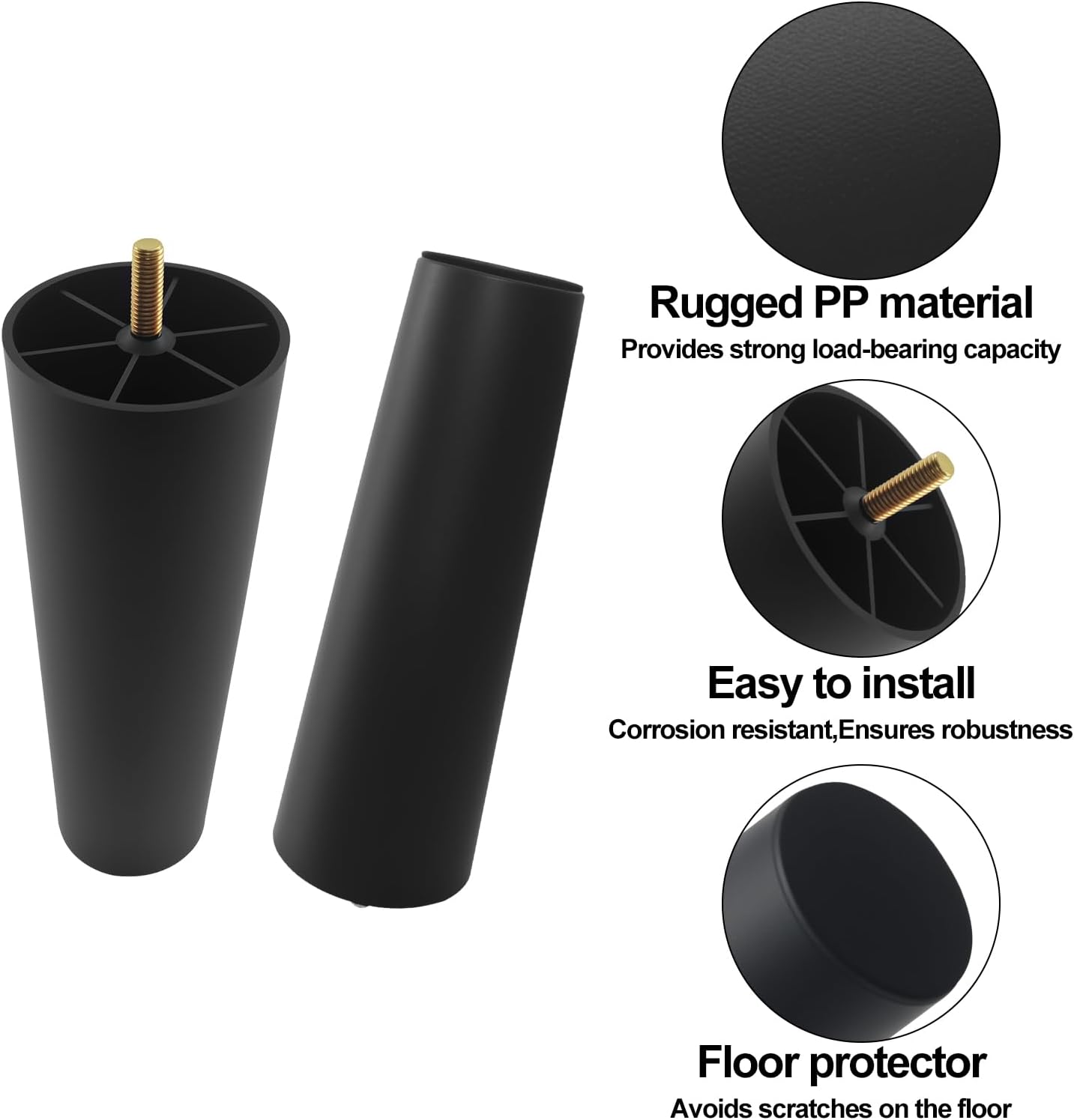 4 Pzas Patas Plástico 8pulg Redondas para Mesa Sofá M8 Negro