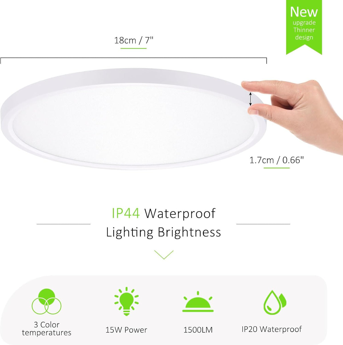 2 Luces LED Techo Empotradas 7pulg 15W 3000-6500K