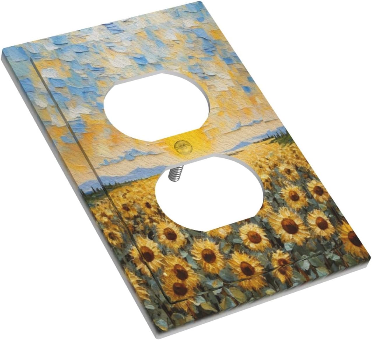 Campo girasol placa pared con cubierta luz amanecer