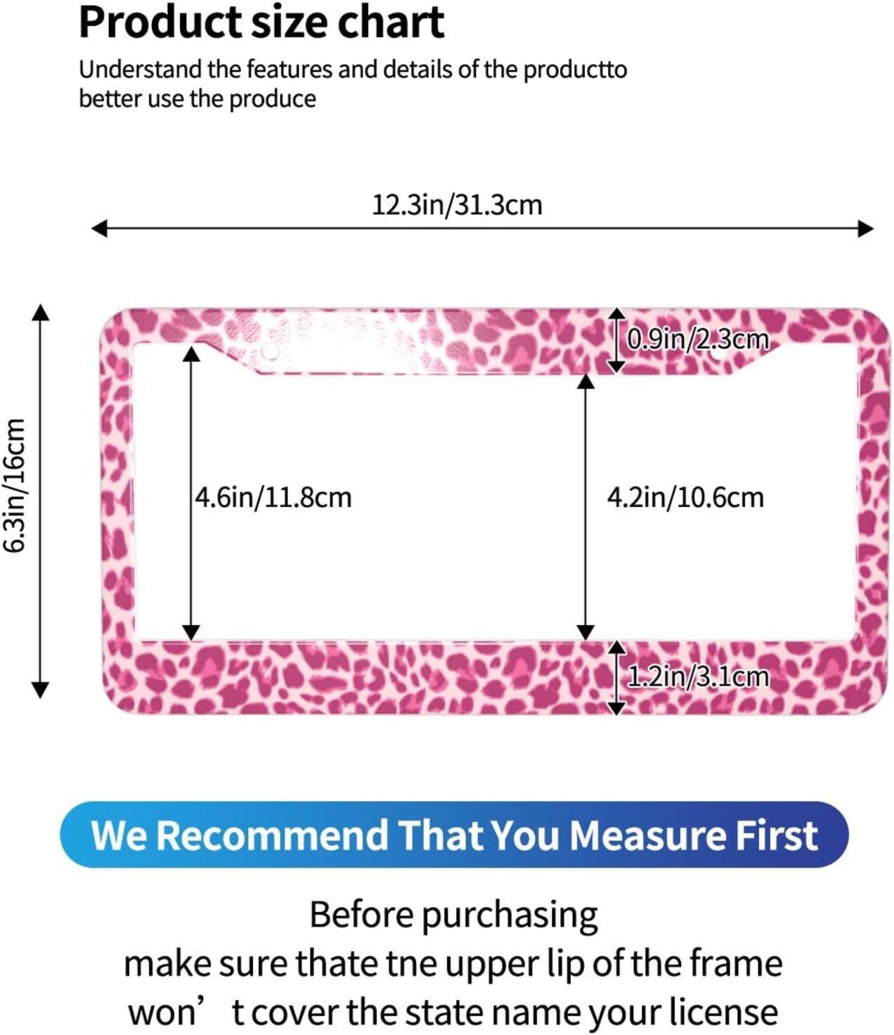 Marco matrícula aluminio leopardo rosa 2 Pzas
