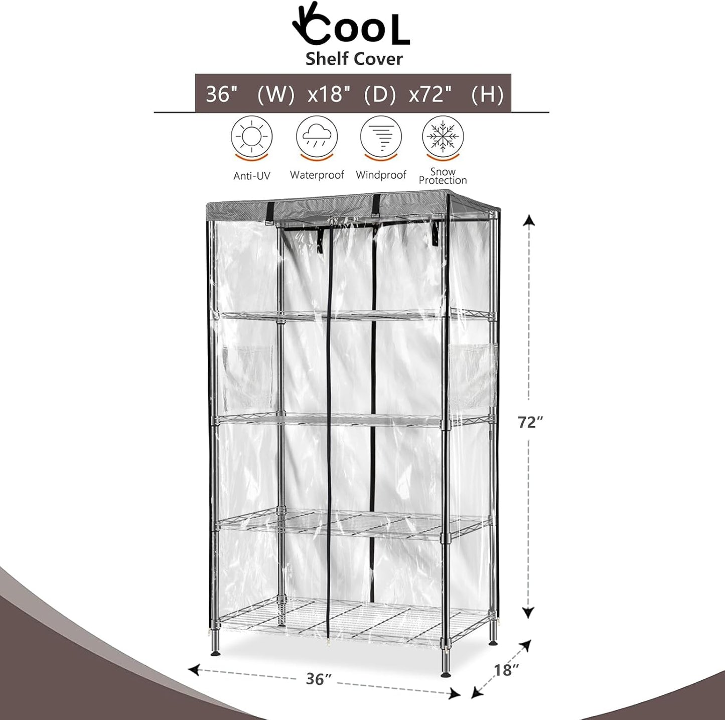 Cubierta estante impermeable 600d transparente 36pulg