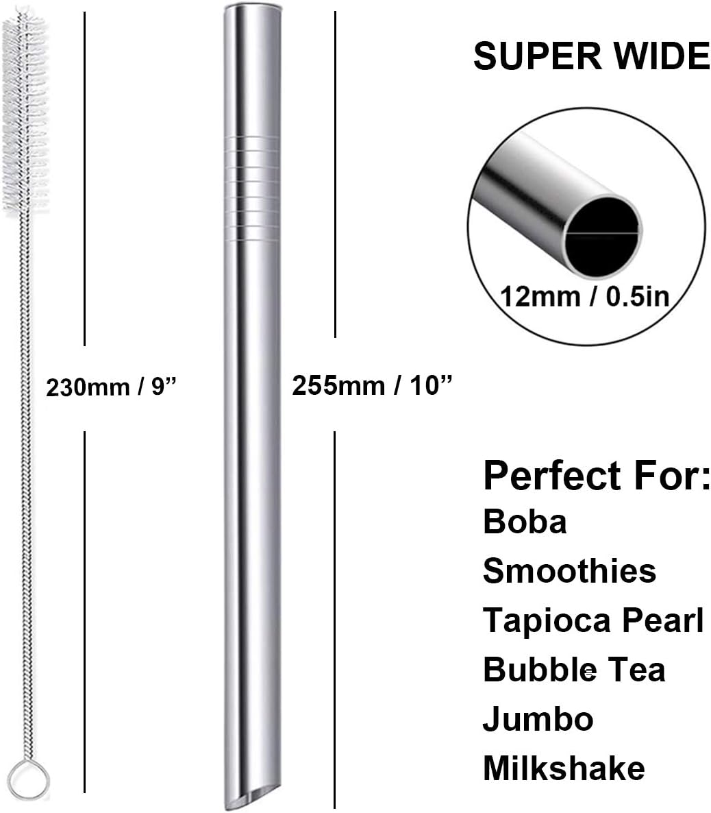 Pajitas acero inox 10pulg con puntas 0.5pulg para batidos y té