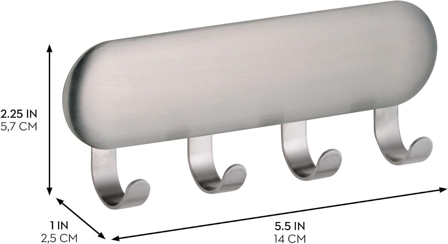 Llavero acero inox 2 pzas cepillado 4 ganchos para pared