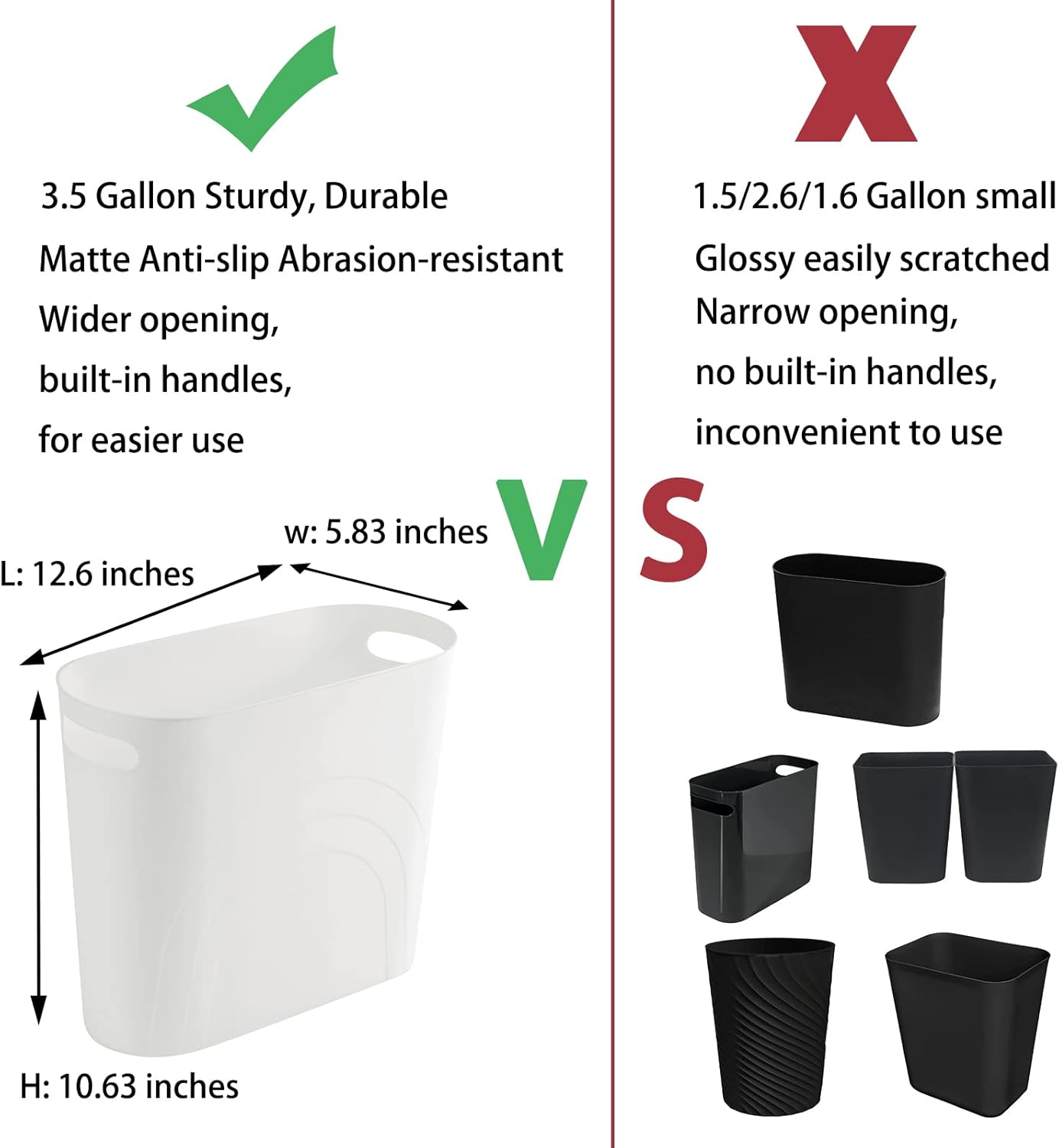 Cubo basura 3.5gal plástico delgado asas pack 2