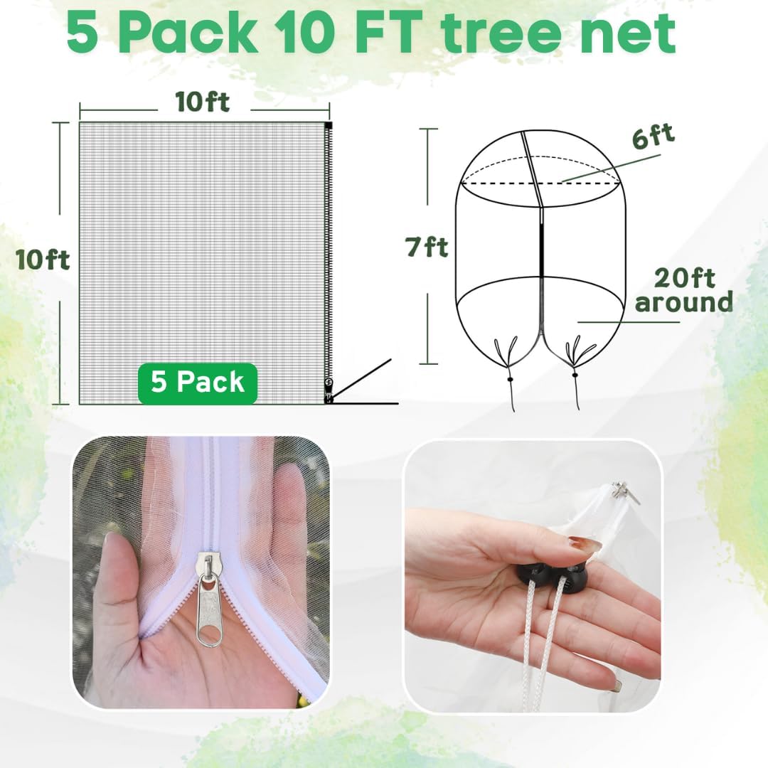 5 redes para árboles frutales 10x10pulg con cremallera
