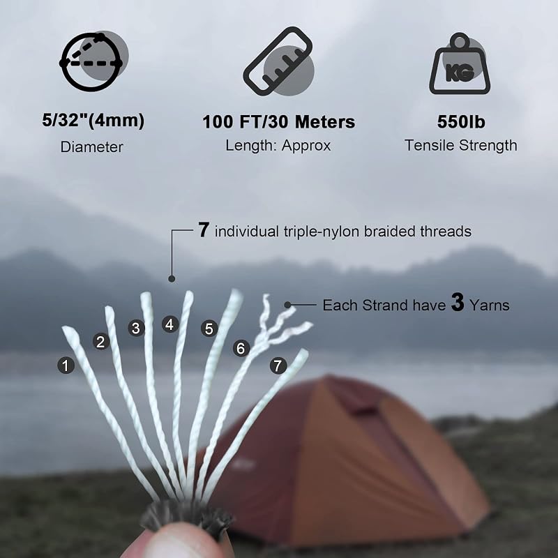Cuerda paracaídas 550lb 7 hebras 100pies para campamento camuflaje
