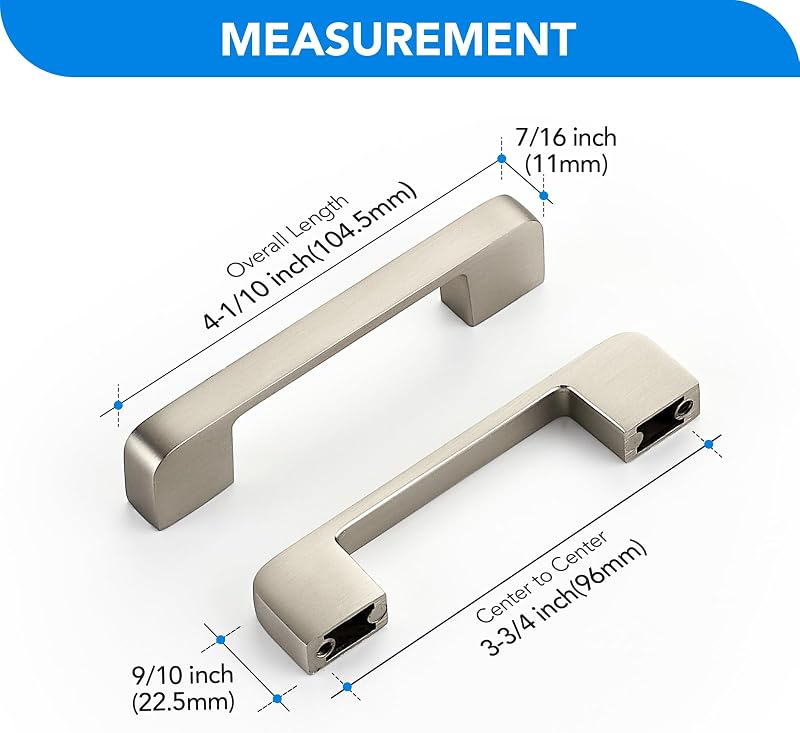 Tiradores cajón níquel cepillado 3.75" pack 24