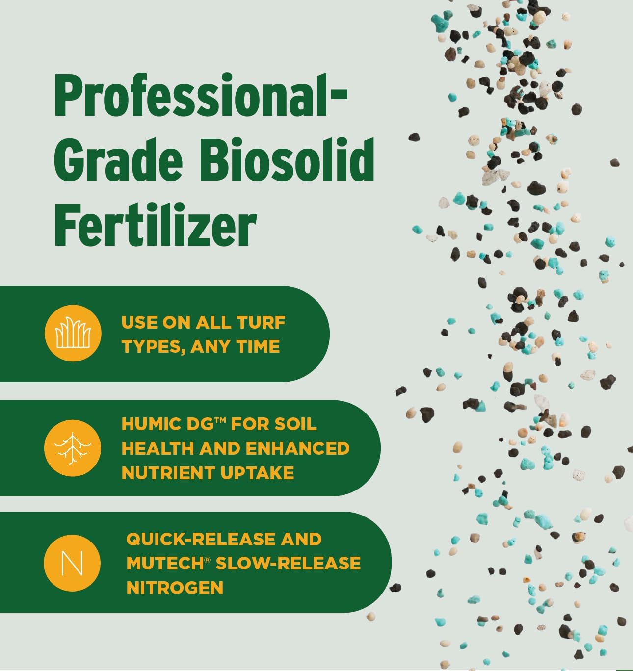 Fertilizante biosólido 20-0-5 con hierro y micronutrientes