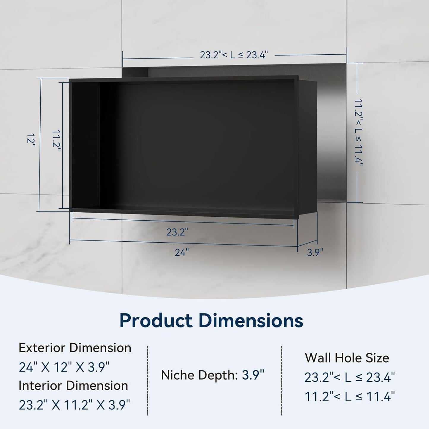 Niche ducha 24x12" estante acero inox negro mate