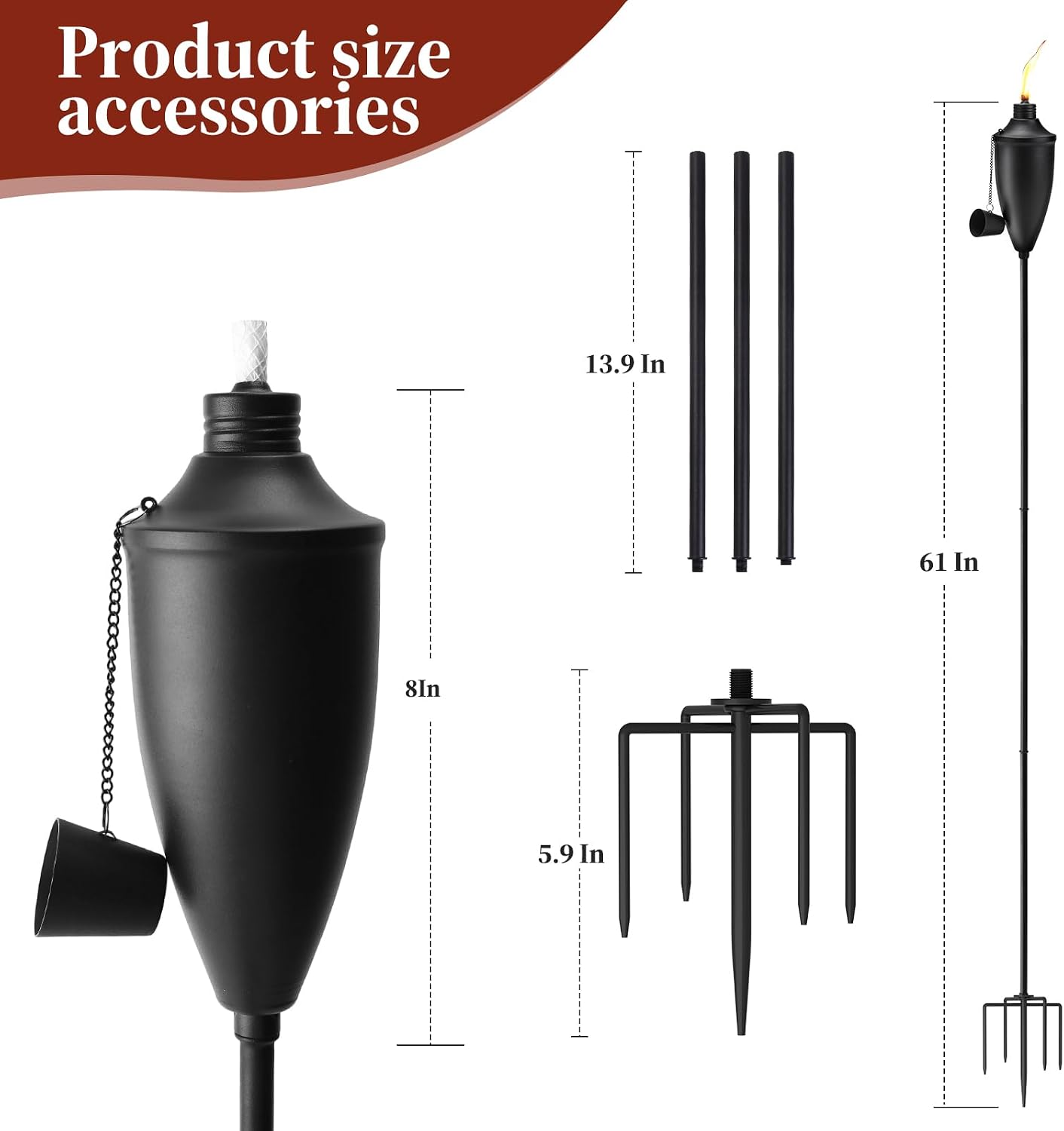Set 4 antorchas metal 22oz exteriores 61pulg
