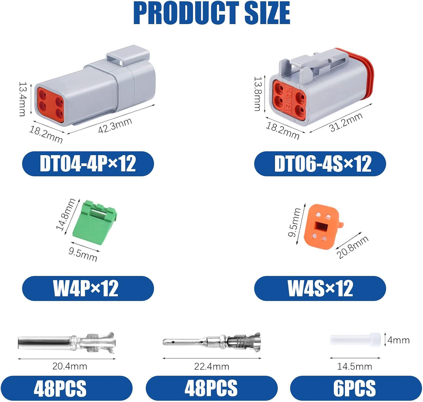 150 Pzas Conector Gris Deutsch DT 4 Pines 12 Set Impermeable