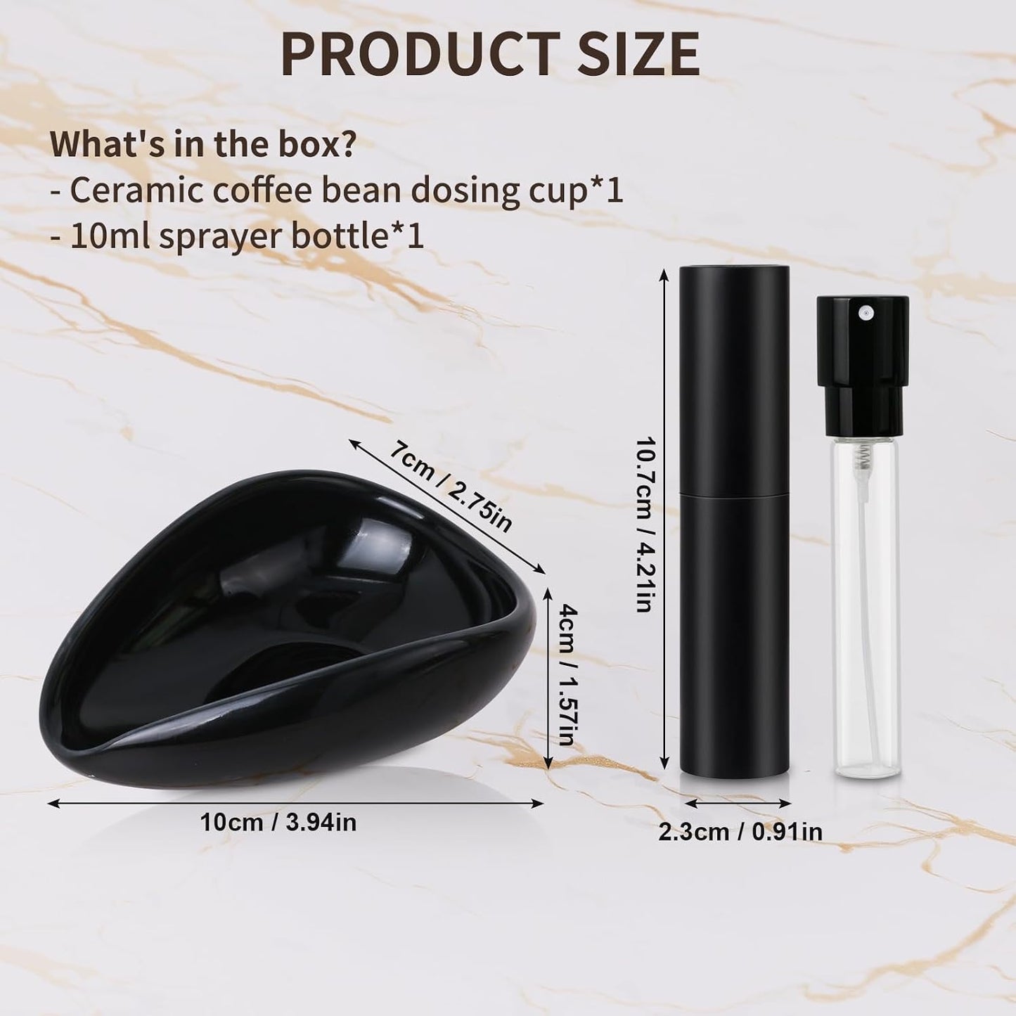 Kit taza dosificadora café y botella spray cerámica estática negro