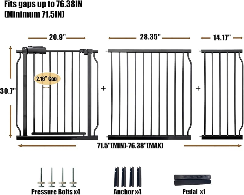 Puertas para bebés extra anchas 71.5-76.4" sin perforación