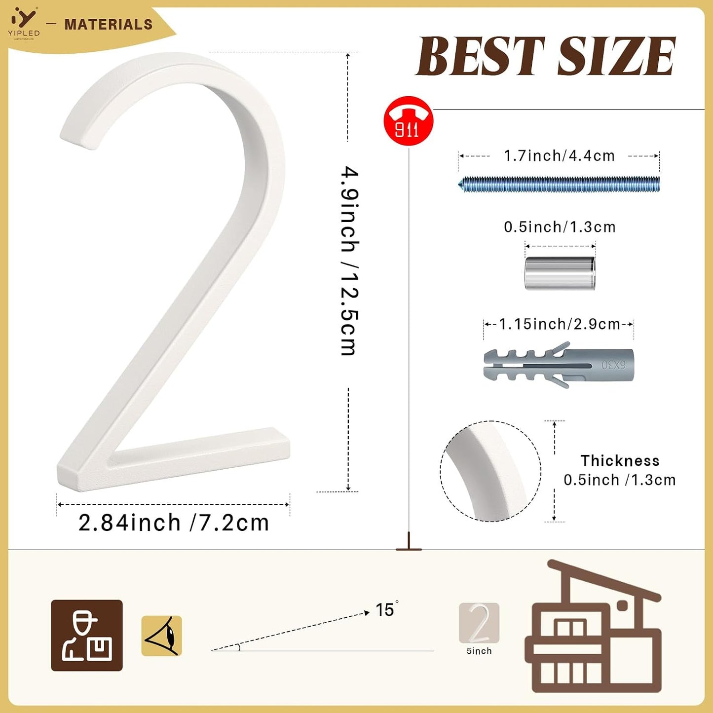 Números de casa 5pulg metal moderno resistente clima
