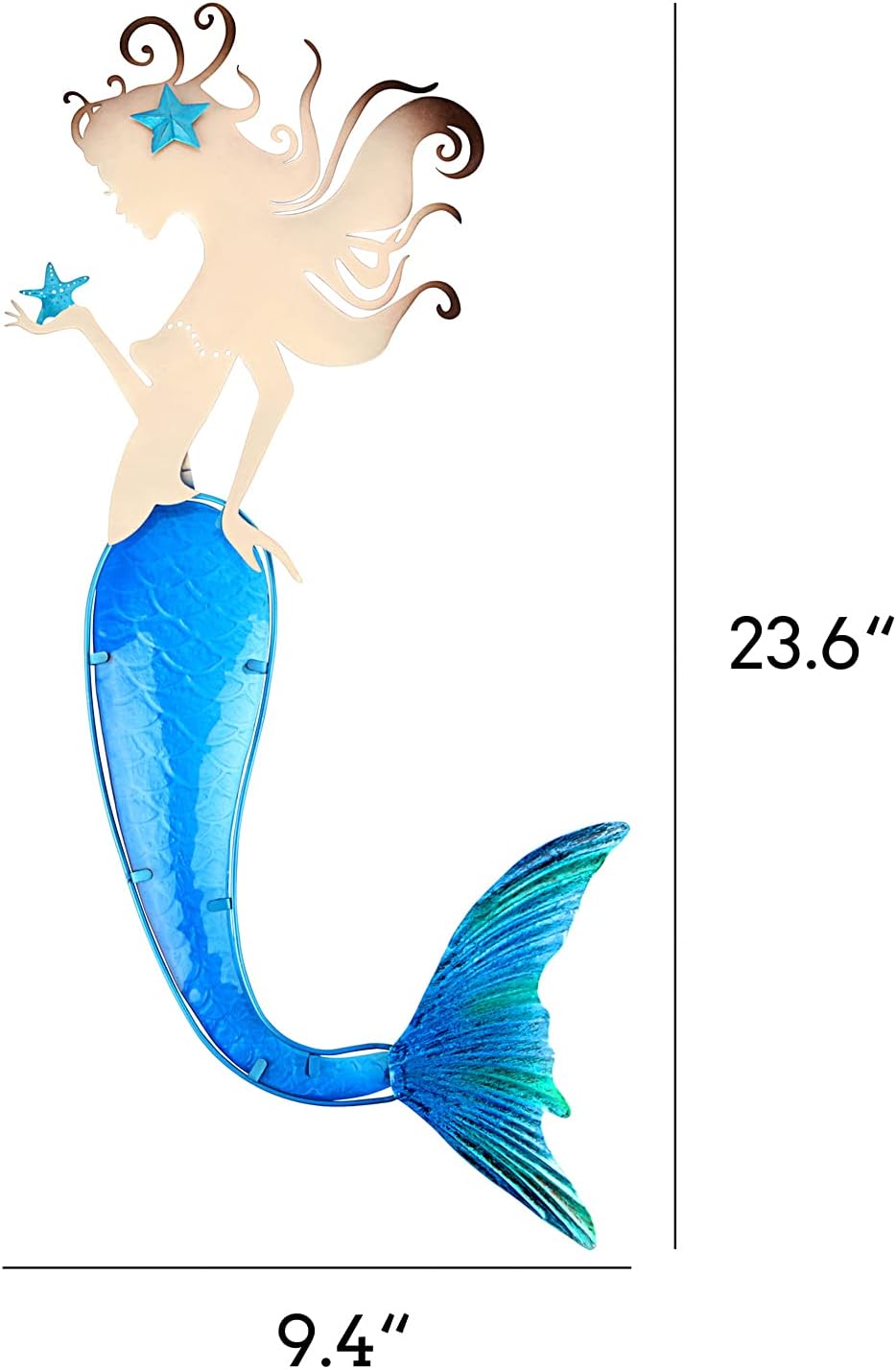 Decoración pared sirena peces metal arte baño vidrio azul