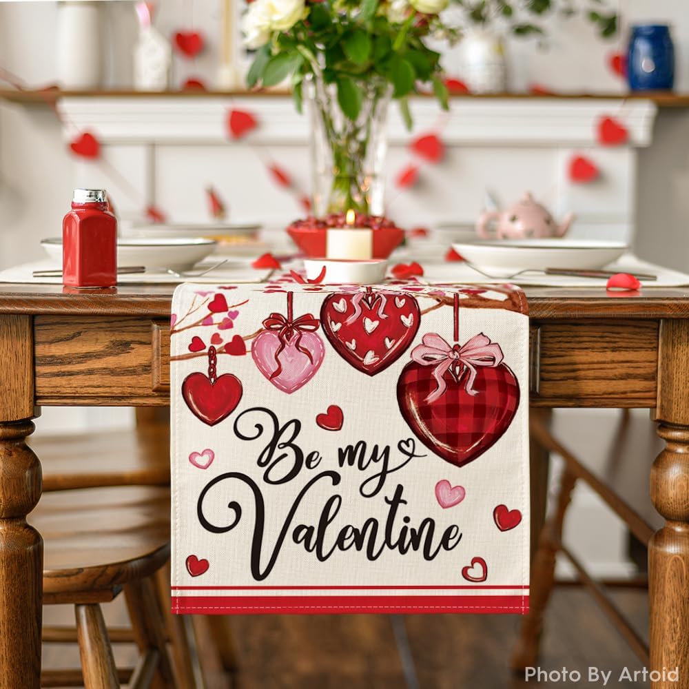 Camino mesa San Valentín diseño corazón rayas 13x72pulg