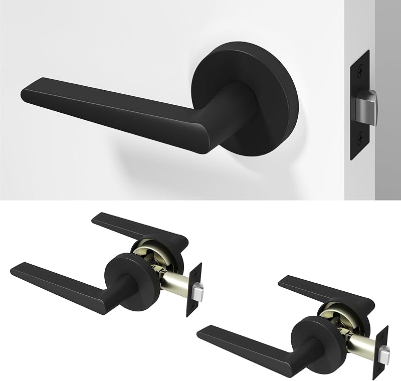2 Manijas Puerta Paso Reversibles Negro Mate