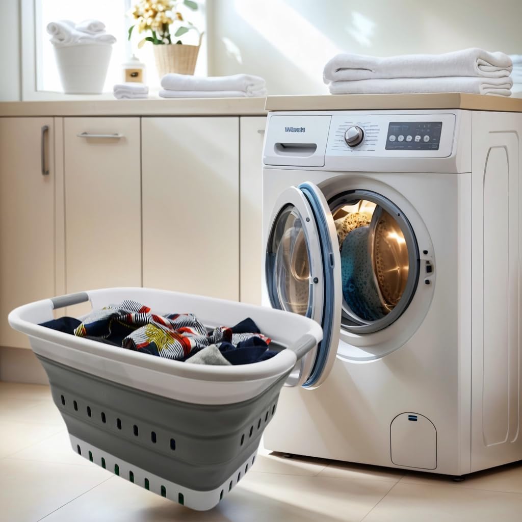 Cesta plegable plástico para ropa sucia 37L 1, blanco/gris