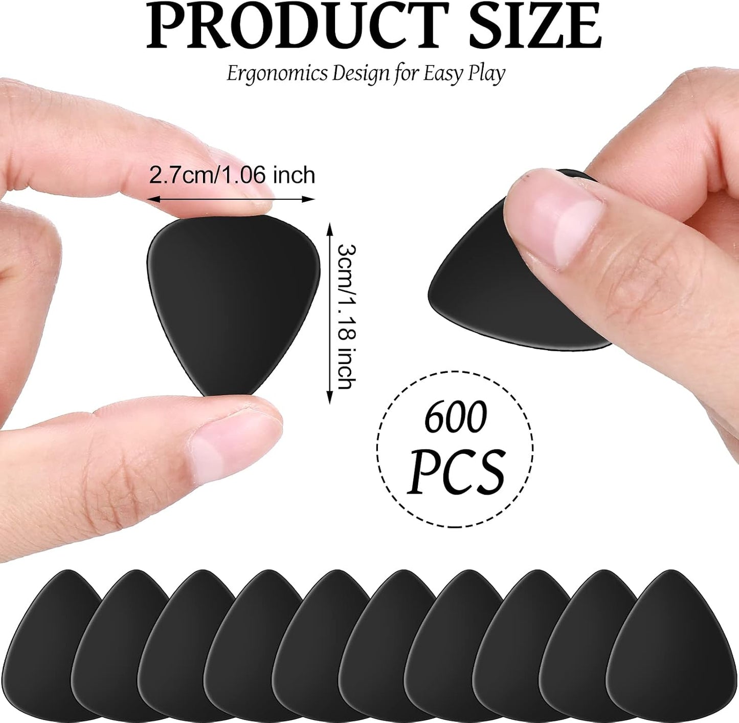 600 Púas Celuloide para Guitarra Eléctrica y Acústica Negro