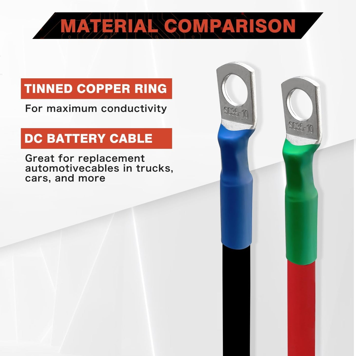 Cables batería 2 AWG 12pulg cobre auto marina solar