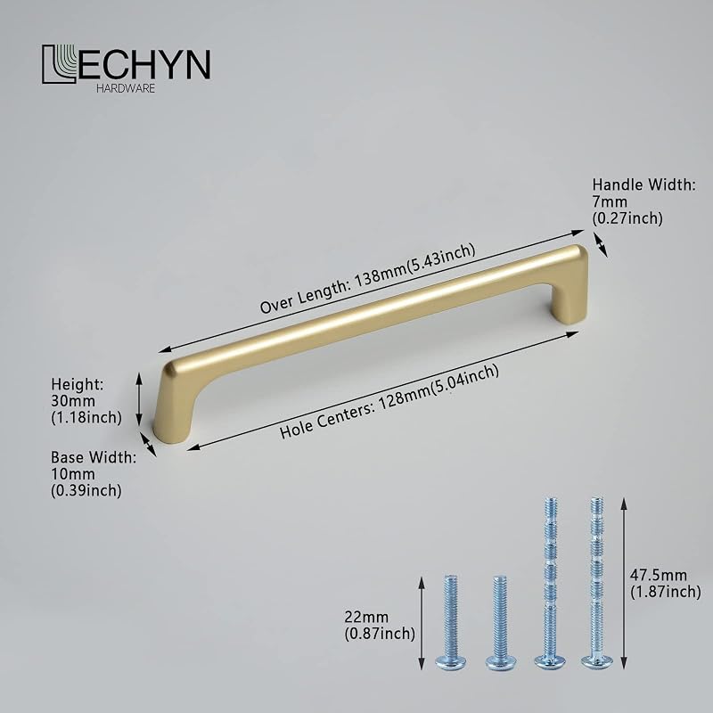 10 Tiradores Acero Inox 5" Color Dorado Cepillado