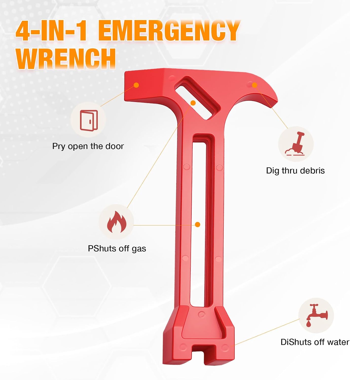 Herramienta 4en1 llave gas agua palanca bomberos rojo