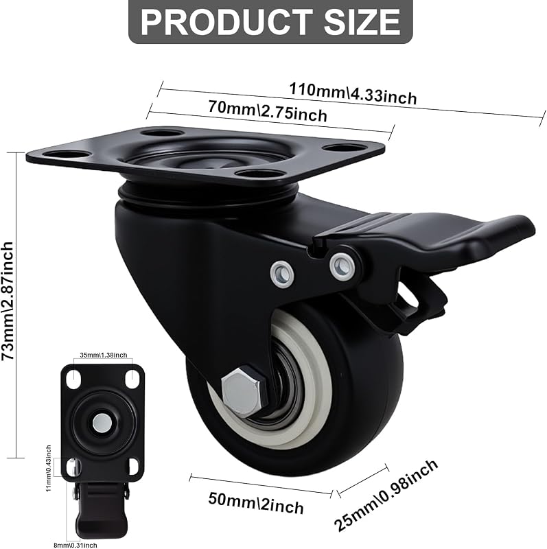 Set 16 Ruedas Giratorias 2" PU con Freno 363kg