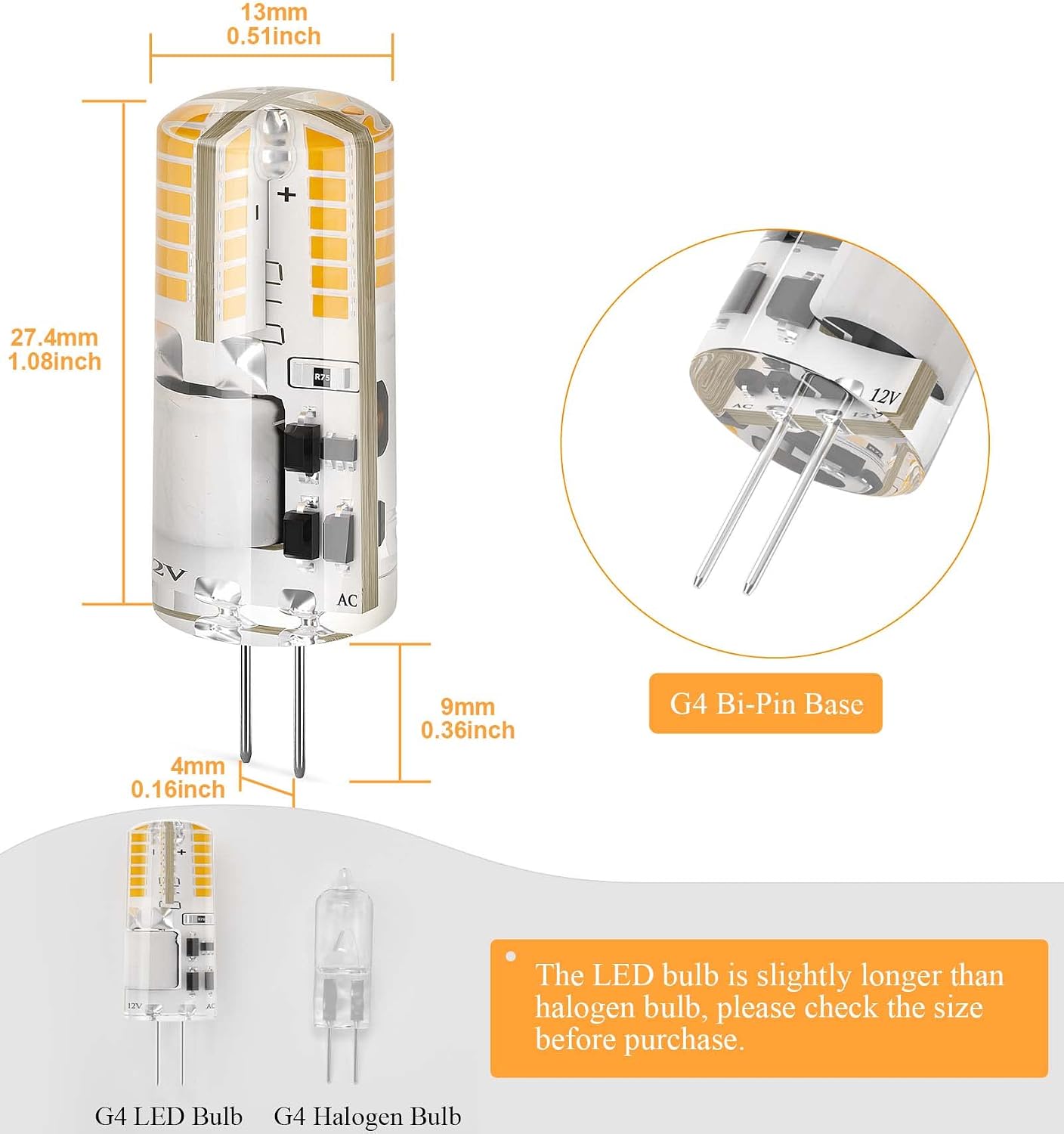 Bombilla LED G4 3 W 12 V blanco cálido 3000 K para iluminación