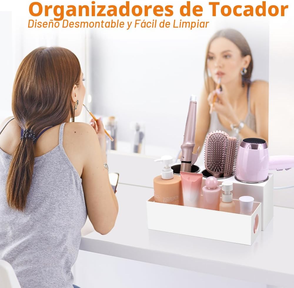 Organiz. herramientas pelo baño blanco