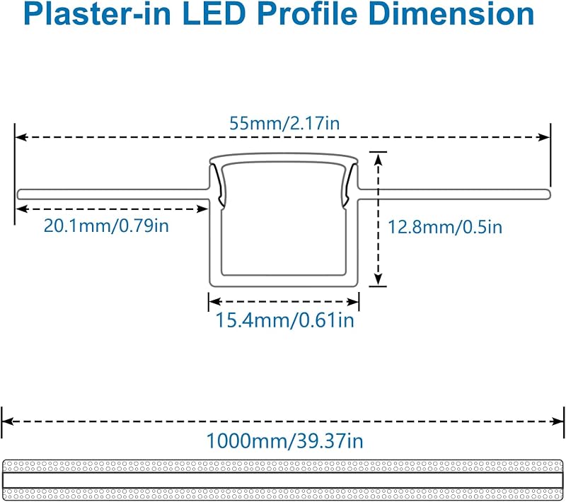 Perfil LED aluminio empotrar yeso 1m set 6 difusor lechoso