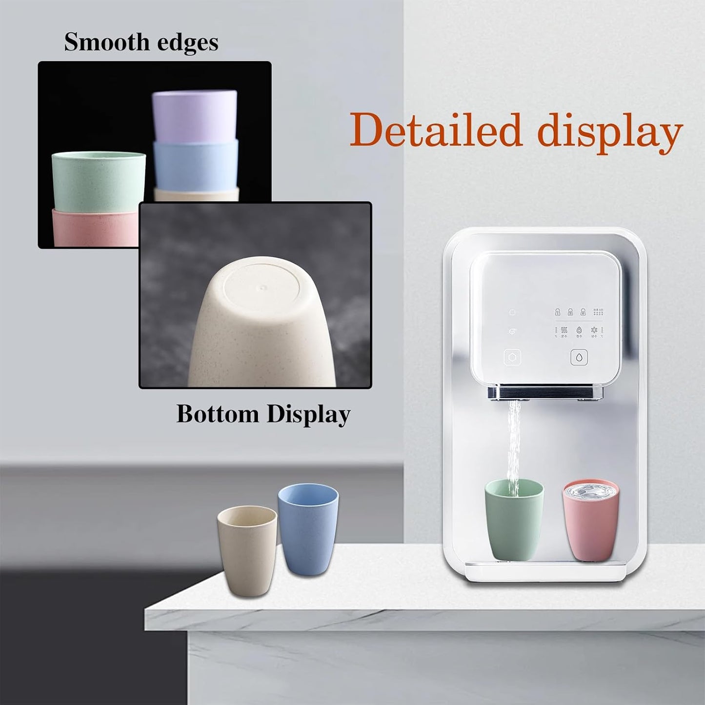 Set 5 vasos paja trigo 12oz reutilizables apilables plástico