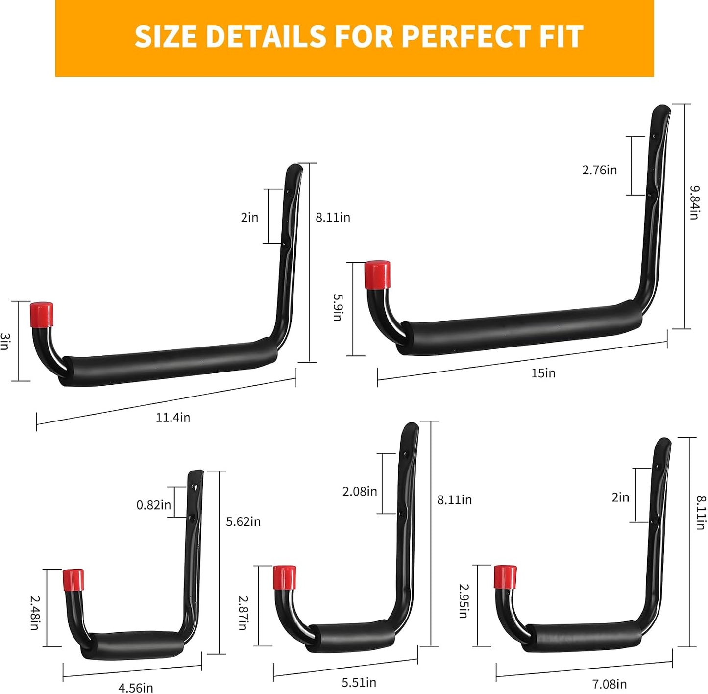 6 Ganchos Garaje Acero Espuma EVA 15pulg para Bicicleta Kayak