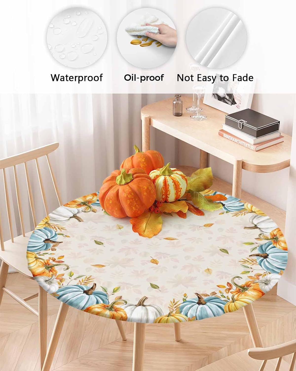 Mantel redondo otoño elástico ajustable 45-54pulg impermeable