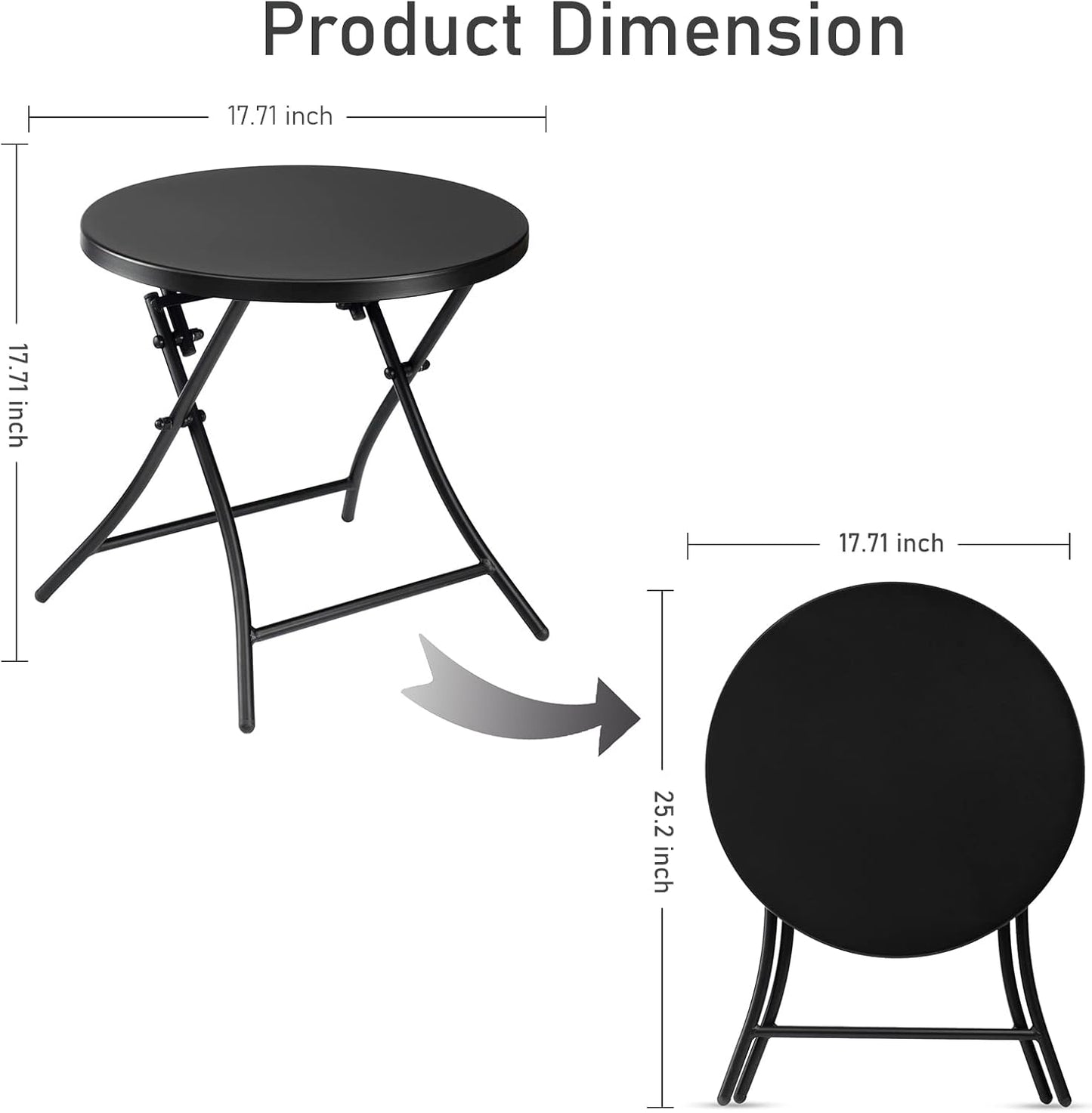 Mesa auxiliar redonda plegable metal negro patio