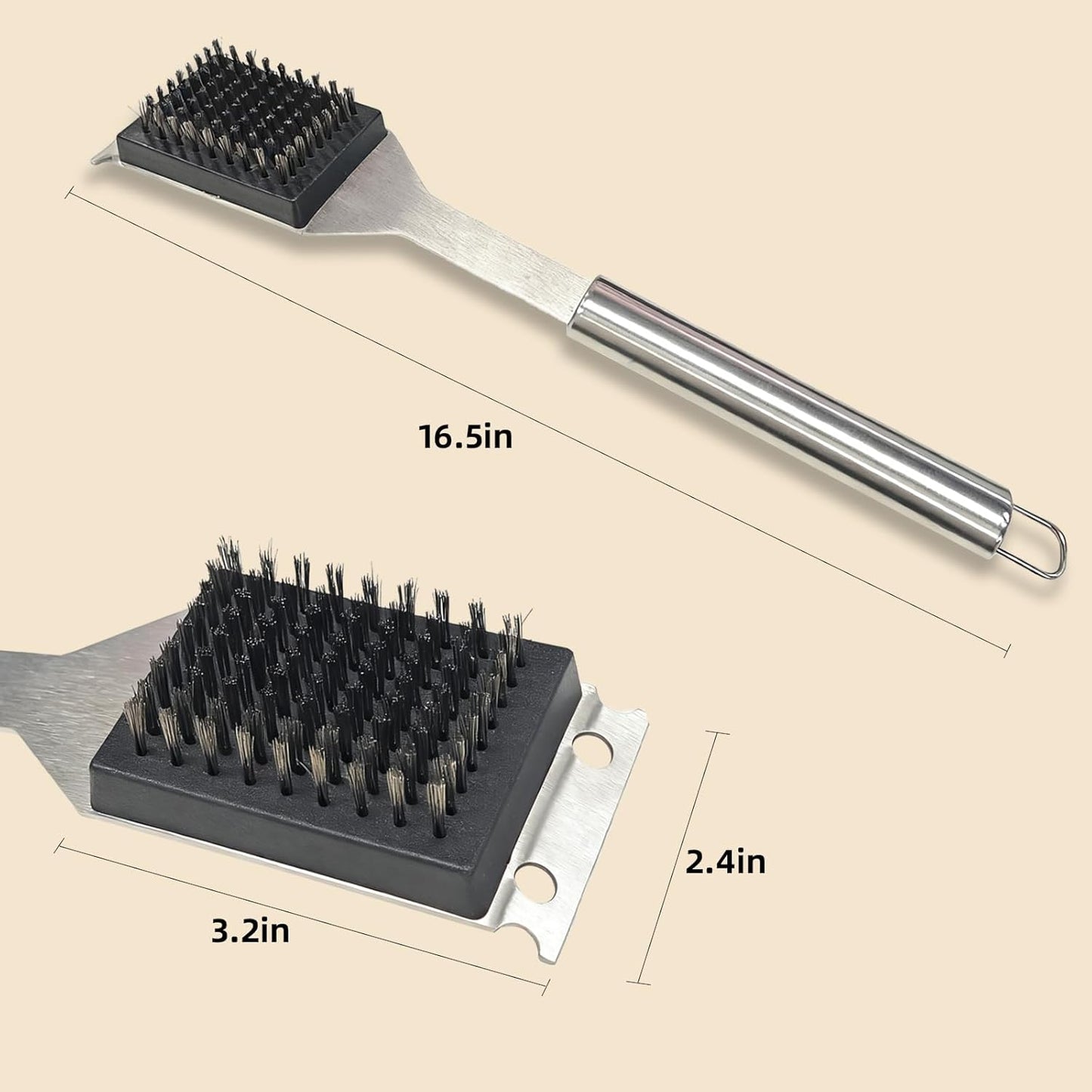 Cepillo y raspador para parrilla de 16.5 pulgadas acero inoxidable 304 resistente