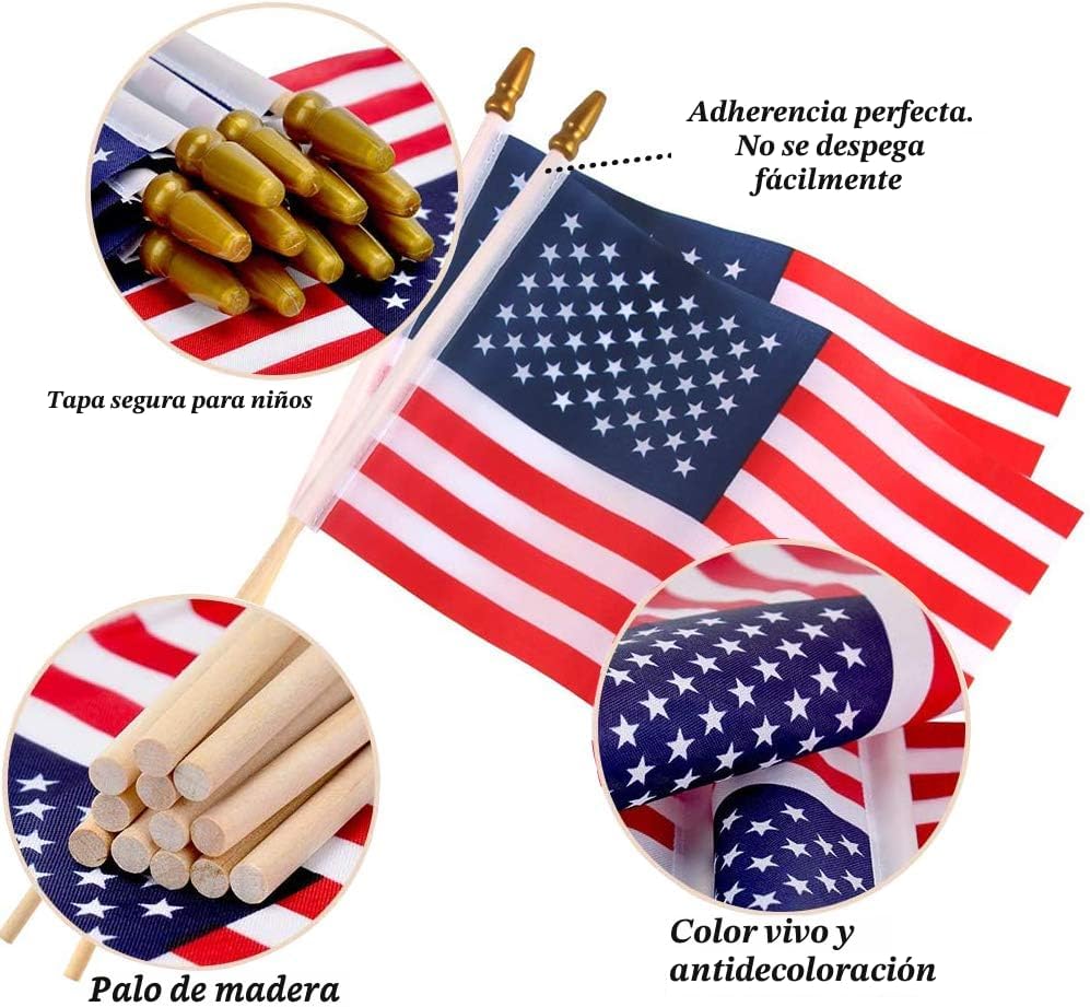 Banderas americanas en palo 5x8pulg 12uds decoración 4 de julio