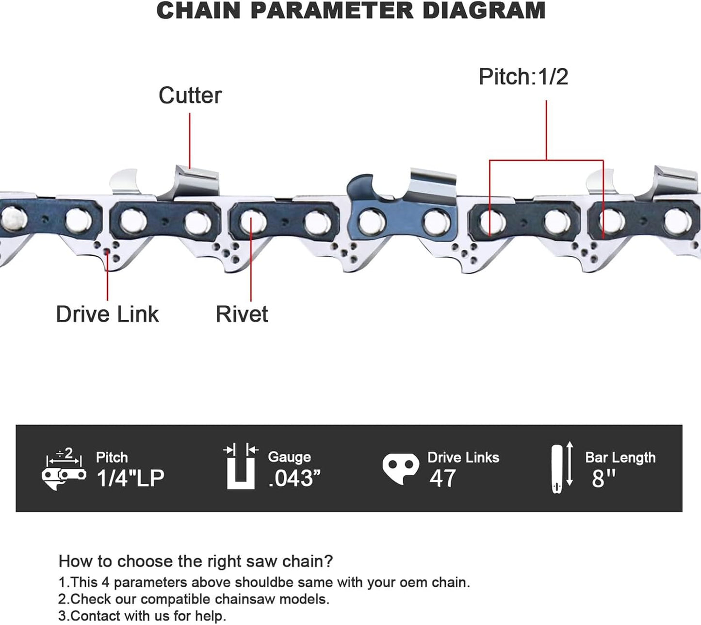 Pack 3 cadenas motosierra 8pulg paso 1/4