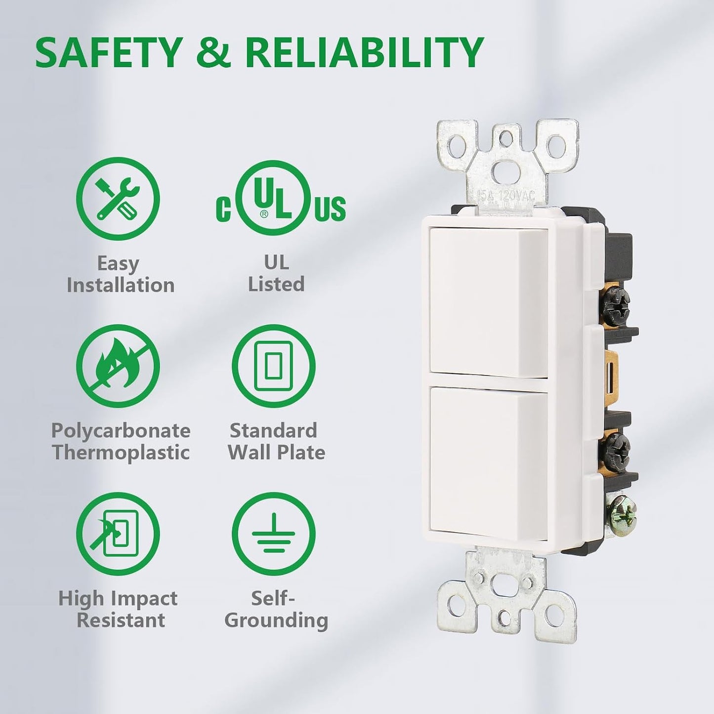 2 Interruptores Basculantes Dúplex 15A 120V Cert UL Blanco